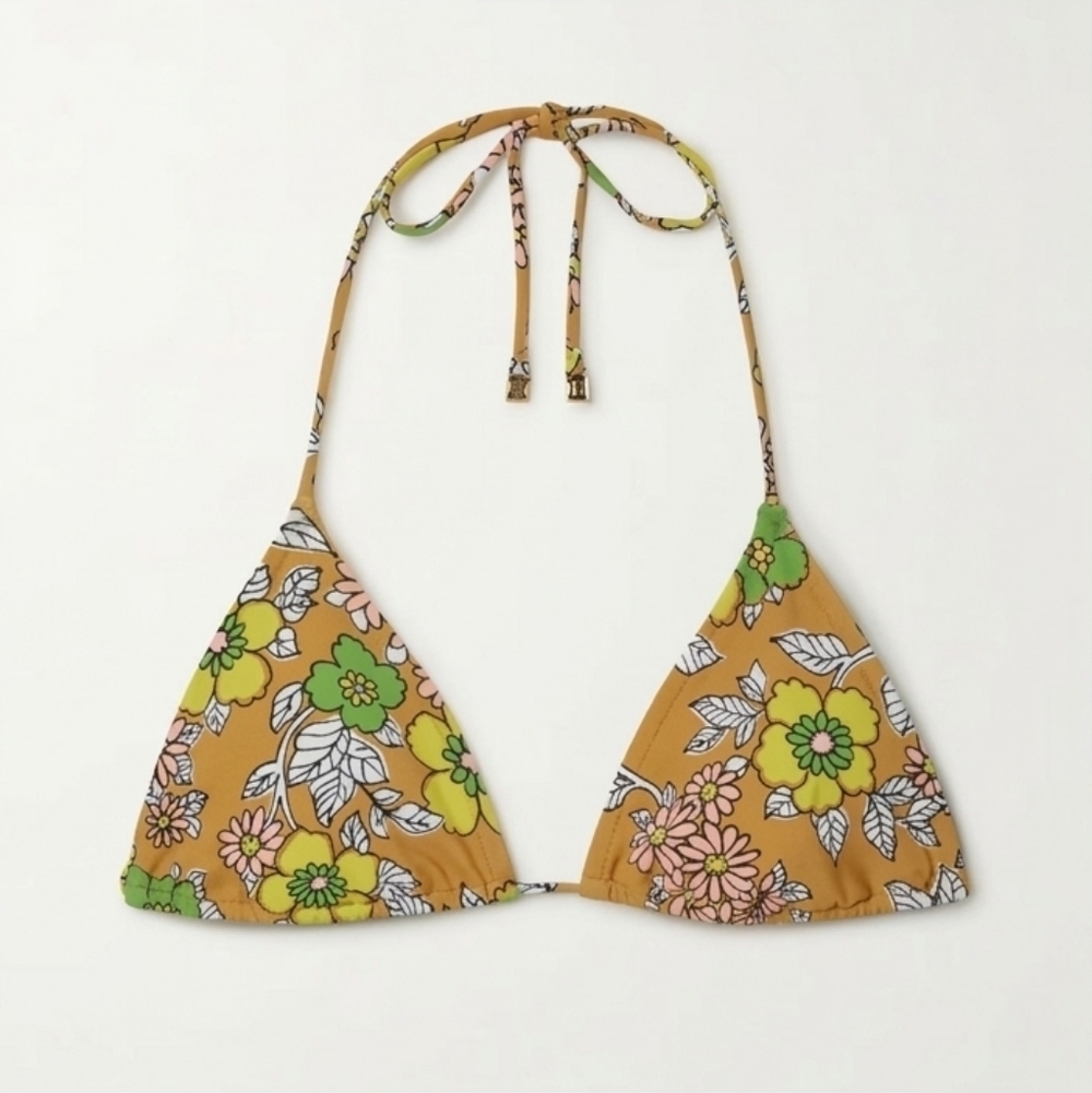 Tory Burch Floral Triangle Bikini Top Sz Large Womens